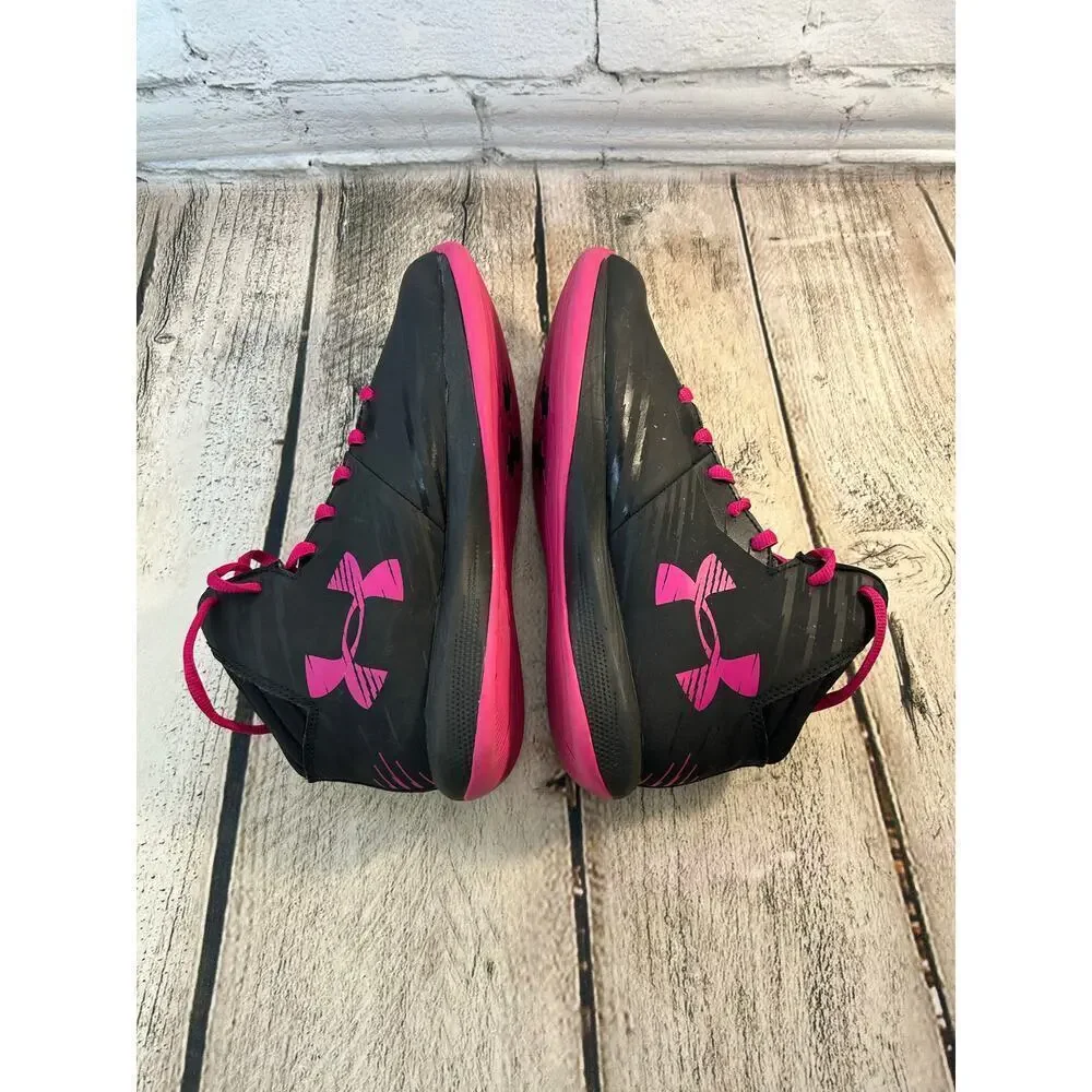 UNDER ARMOUR Unisex Youth Jet Black Basketball Mid-High Sneakers / Size: 4Y